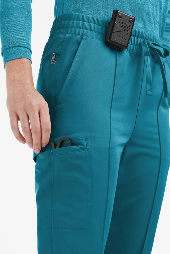 Movement by Butter-Soft Capricorn Women’s 7-Pocket Skinny Pintuck Scrub Pants - Caribbean Blue - 3