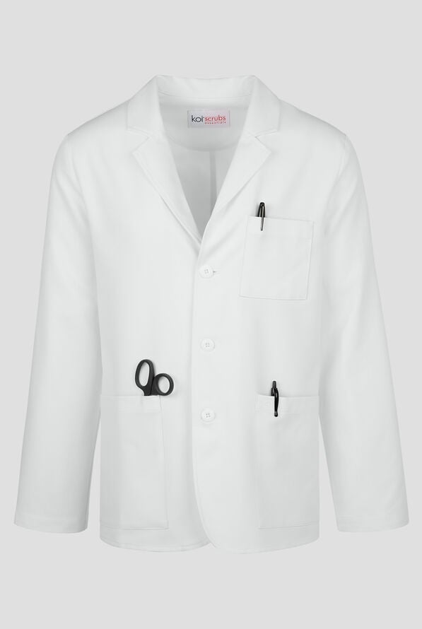 koi Essentials Men's Dawson 30 1/2" 5-Pocket Lab Coat - White - 1