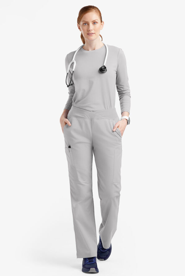 Butter-Soft Originals Women's 7-Pocket Mid Rise Crossover Waist Flared Leg Scrub Pants - Tall - Silver - 4