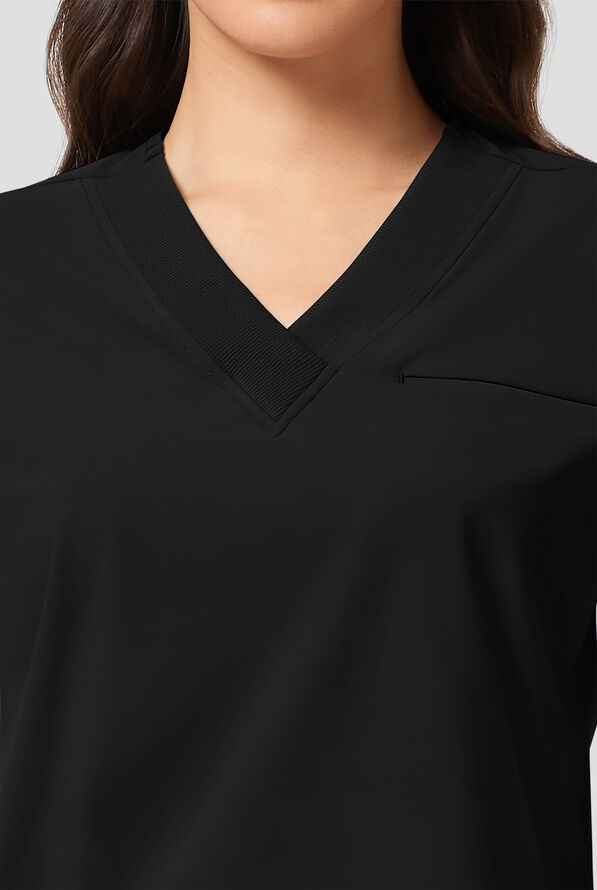 Blusa m&eacute;dica Infinity Pursuit STRETCH con cuello en V de punto acanalado y 1 bolsillo para mujer - Black - 3