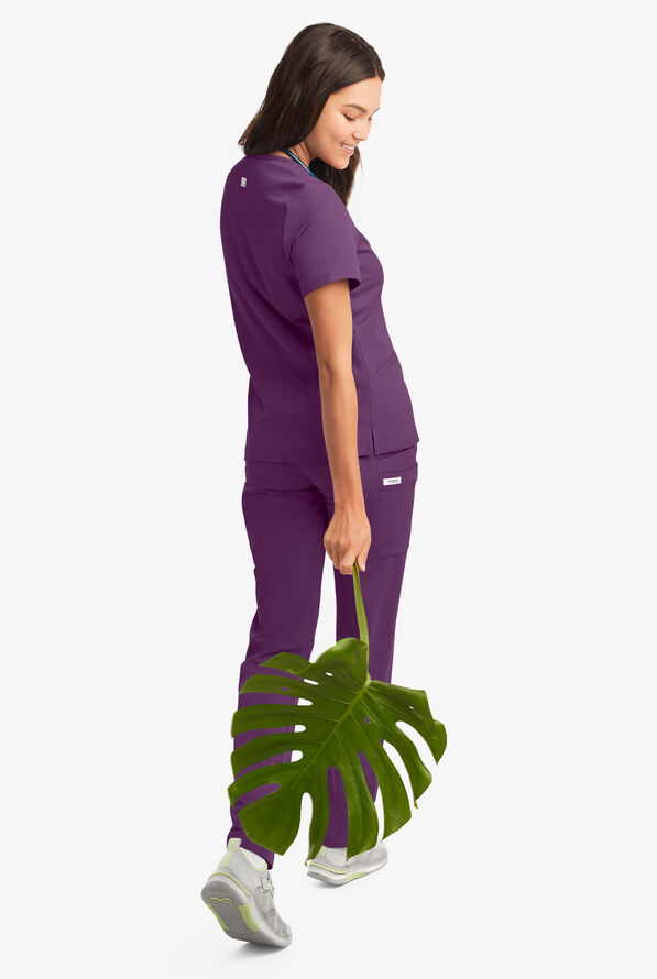 Butter-Soft Women's 5-Pockets Faux Wrap Scrub Top **Slightly IRREGULAR** - Eggplant - 4