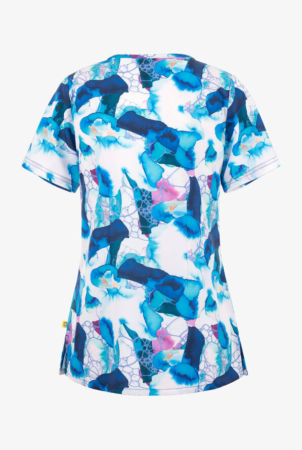  WonderWink Lagoon Floral Women's 3-Pocket STRETCH V-Neck Print Scrub Top - null - 2