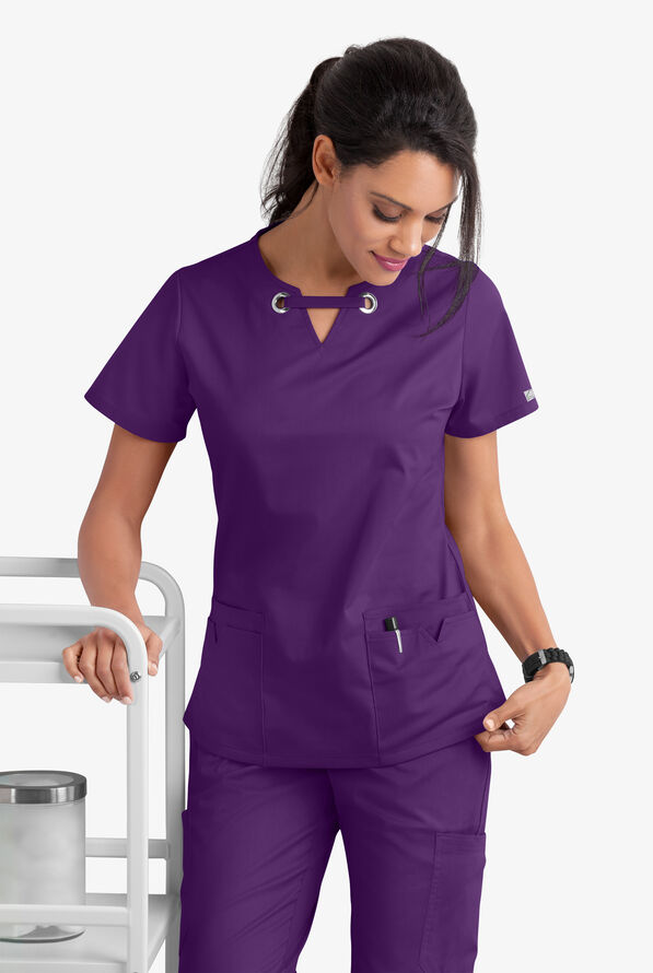 Blusa m&eacute;dica UA Butter-Soft STRETCH con ojales y 4 bolsillos para mujer - Eggplant - 8