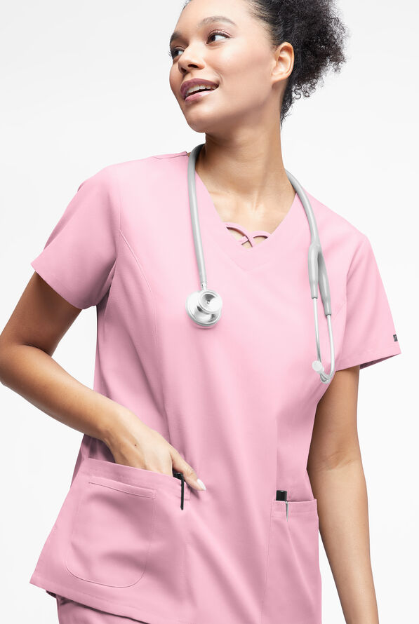 Blusa m&eacute;dica Butter-Soft Originals con cuello entrecruzado y 3 bolsillos para mujer - Blush - 2