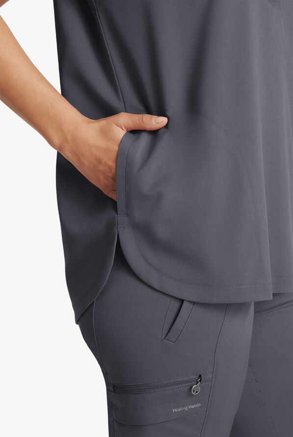 Healing Hands Purple Label Journey Women's 2-Pocket STRETCH Dolman Sleeve Mandarin Collar Scrub Top - Pewter - 4