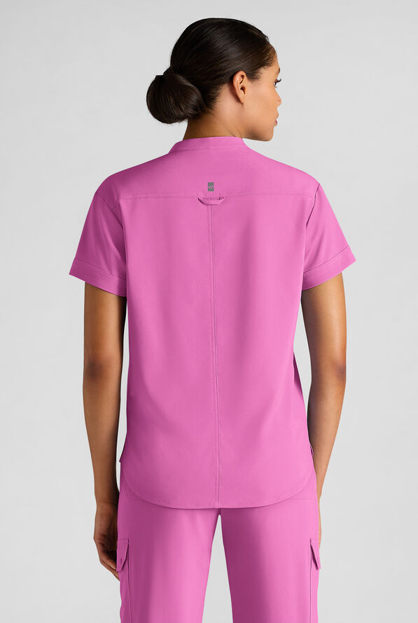 Easy STRETCH Bella Women's 1-Pocket Henley Scrub Top - Magnesium Pink - 2
