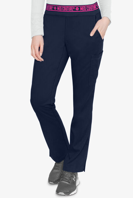 Med Couture Touch Women's 7-Pocket STRETCH Logo Elastic Double Cargo Yoga Scrub Pants