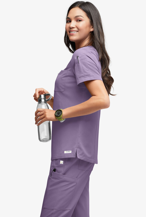 ReSurge Diamond Women's 3-Pocket V-Neck Tuck In / Wear Out Scrub Top - Purple Dusk - 2