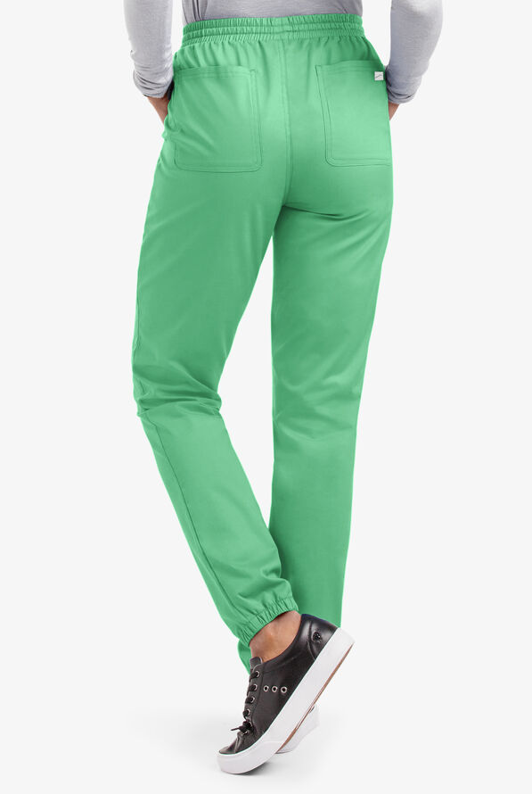Butter-Soft STRETCH Women's 5-Pocket Jogger Scrub Pants - Petite - Green Jade - 2