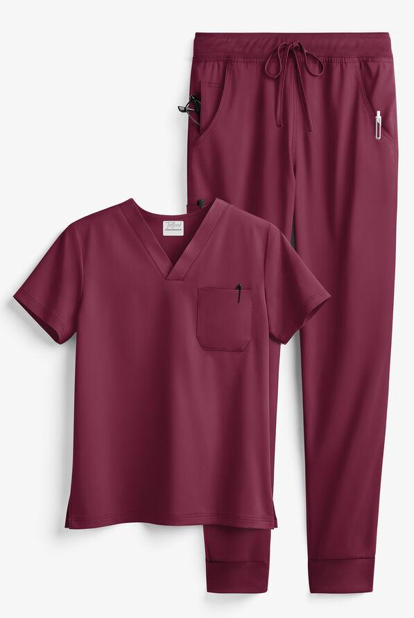 Tafford Active STRETCH Men's 5-Pocket Jogger Scrub Set - Wine - 1