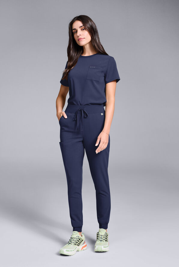 Conjunto de uniforme médico Hypothesis estilo jogger con cuello redondo para mujer - Navy - 2