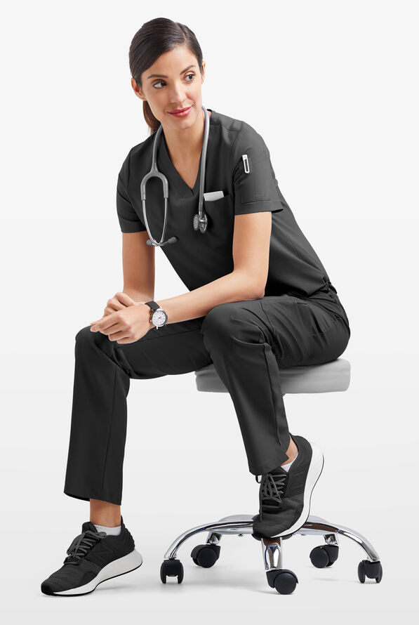 Conjunto de uniforme m&eacute;dico Tafford Active Stretch con 7 bolsillos para mujer - Onyx Black - 3