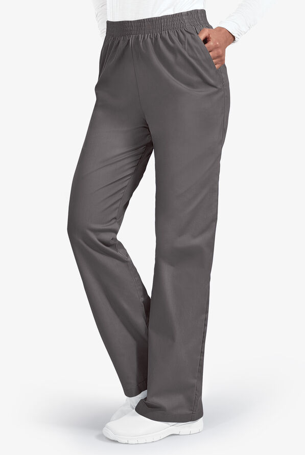 Butter-Soft Core Women's 2-Pocket Elastic Waist Scrub Pants - Tall - Grey Stone - 1