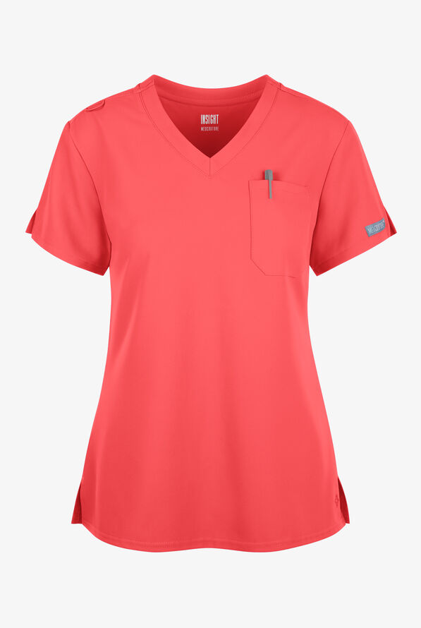 Med Couture Insight Women's 1-Pocket Tuck In V-Neck Scrub Top - Coral - 1