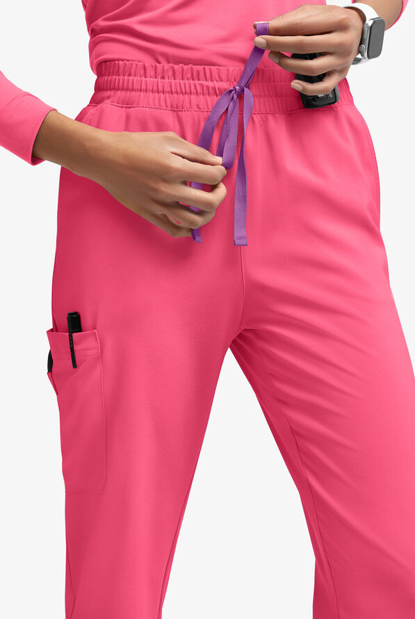 Easy STRETCH Naya Women’s Natural Waist 6-Pocket Straight Leg Scrub Pants - Petite - Strawberry Fizz/Purple Swirl - 3
