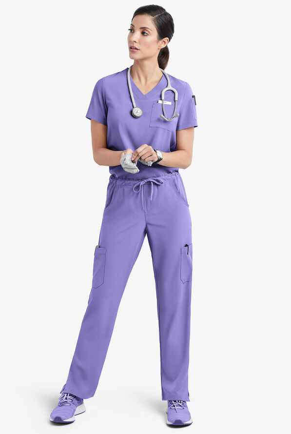 Easy STRETCH Chloe Women's 3-Pocket V-Neck Tuck-In Scrub Top - Blueberry Crush - 2