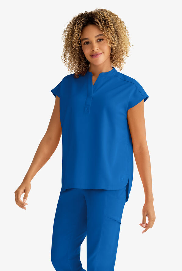 Healing Hands Purple Label Journey Women's 2-Pocket STRETCH Dolman Sleeve Mandarin Collar Scrub Top - Royal - 3