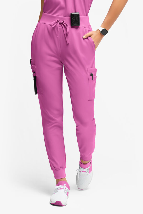 WhisperLite YARA Women's 10-Pocket Cargo Jogger Scrub Pants - Magnesium Pink - 1