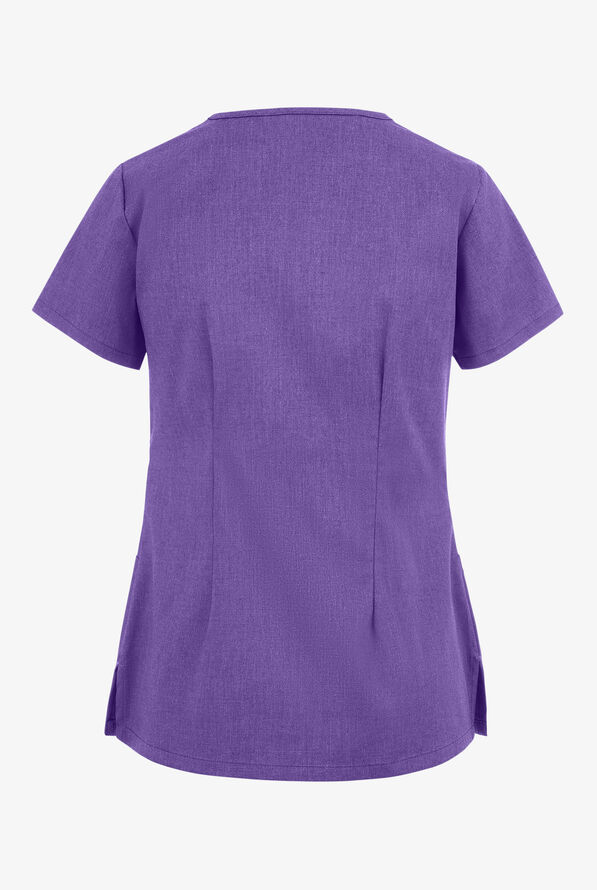 Blusa m&eacute;dica UA Butter-Soft STRETCH estilo cruzado con cuello en V y 3 bolsillos para mujer - Sparkling Grape Heather - 2