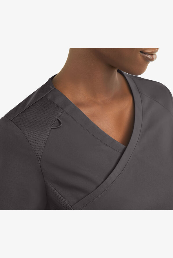 UA Exclusive Cherokee Workwear Professionals Active Women's 2-Pocket STRETCH Mock Wrap Scrub Top - Pewter - 4