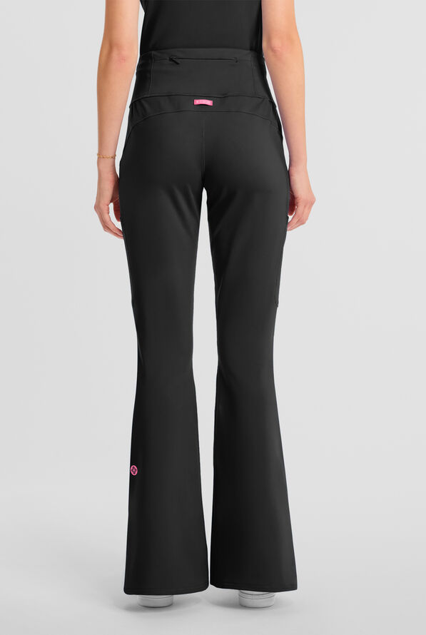 Med Couture Amp Knit Women's 5-Pocket STRETCH High-Rise Yoga Waistband Flare Leg Scrub Pant - Black - 4