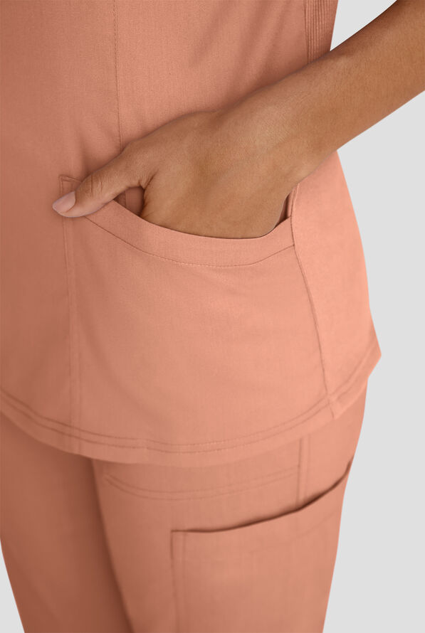 Butter-Soft STRETCH FLXTEK+ Women's 3-Pocket Crew Neck Scrub Top - Terracotta - 8