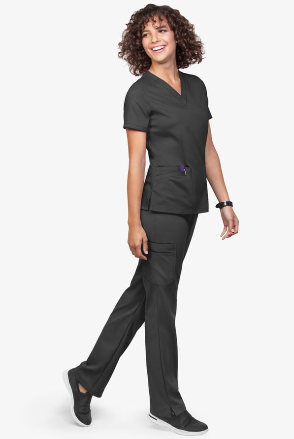 UA Flex2 Women's 4-Pocket V-Neck STRETCH Scrub Top - Black - 2