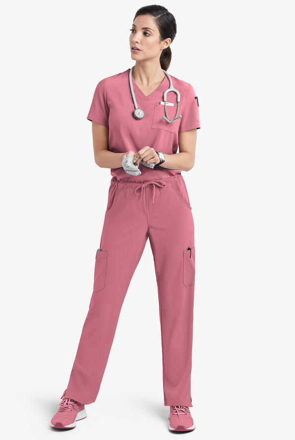 Easy STRETCH Chloe Women's 3-Pocket V-Neck Tuck-In Scrub Top - Tea Rose - 2