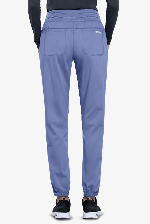 Cherokee Workwear Revolution Women's 5-Pocket STRETCH Elastic Waistband Half Jogger Scrub Pants - Ceil Blue - 2