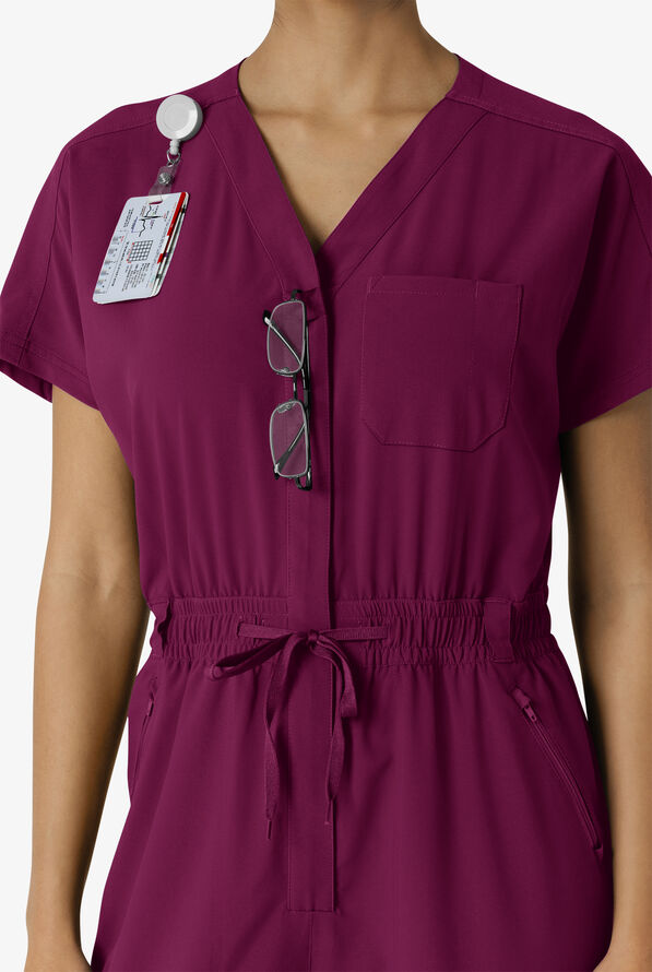 Wink Renew Women's 7-Pocket STRETCH V-Neck Cargo Jogger Jumpsuit - Wine - 4