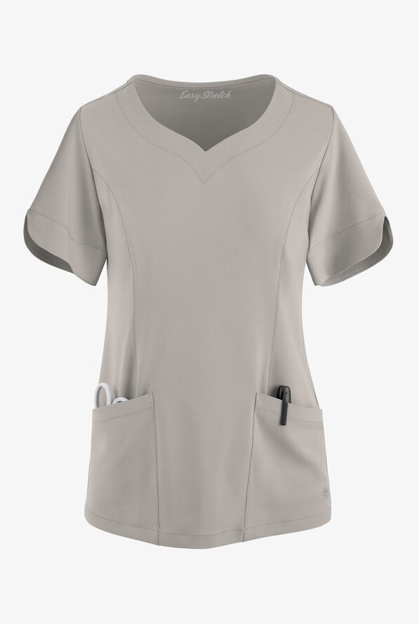 Blusa m&eacute;dica Easy STRETCH Aisha con escote coraz&oacute;n y 2 bolsillos para mujer - Lunar Grey - 1