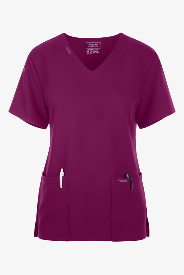 Cherokee Workwear Originals Ultra Women's 2-Pocket V-Neck Scrub Top - Wine - 1