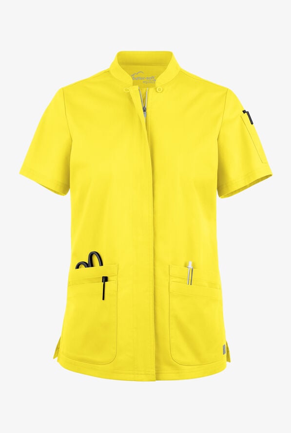 Blusa m&eacute;dica UA Butter-Soft STRETCH con cremallera y 6 bolsillos para mujer - Bright Daffodil - 1