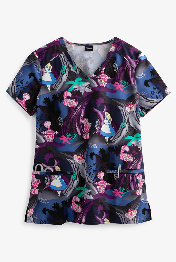 Cherokee Tooniforms Disney Wonderscape Women's 2-Pocket V-Neck Print Scrub Top - null - 1
