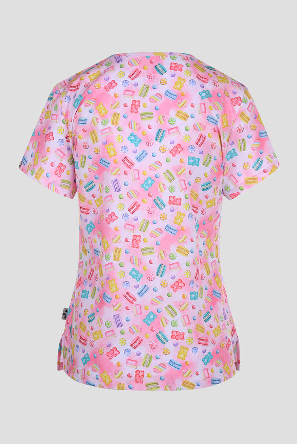 Zavate Ava Therese Candy Crushin Women's 2-Pocket STRETCH V-Neck Print Scrub Top - null - 2