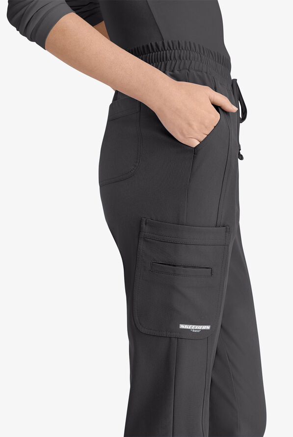 Skechers by Barco Gamma Women's 6-Pocket STRETCH Tapered Leg Cargo Scrub Pants - Pewter - 3