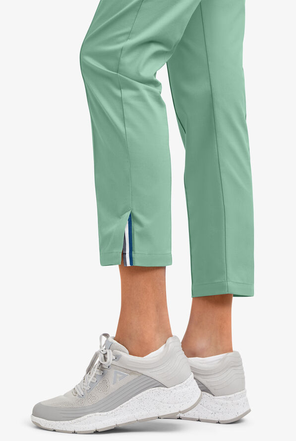 Butter-Soft STRETCH Women's 6-Pocket Pin-Tuck Crop Slim with Sport Trim Detail Scrub Pants - Water Mint/Silver Melange - 6