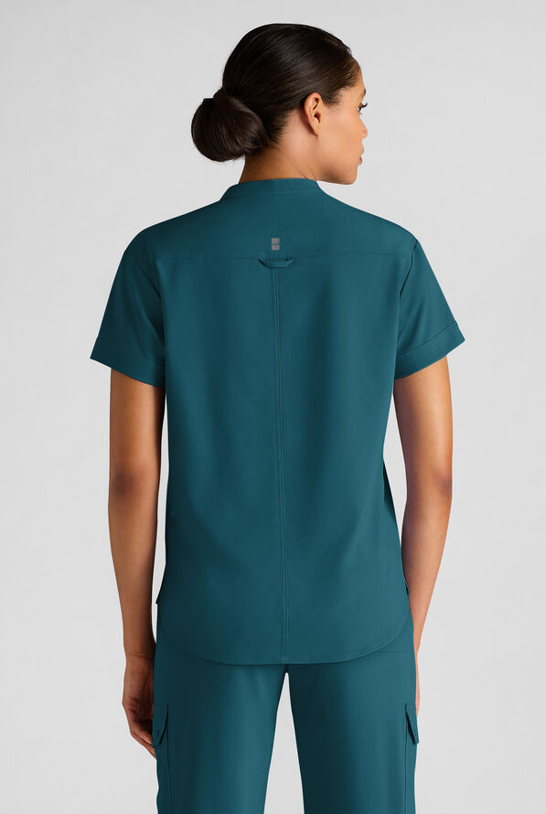 Easy STRETCH Bella Women's 1-Pocket Henley Scrub Top - Caribbean Blue - 2