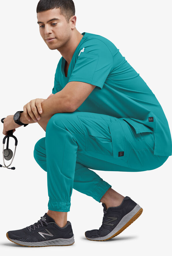 Butter-Soft STRETCH Men's 7-Pocket Cargo Jogger Scrub Pants - Teal - 4