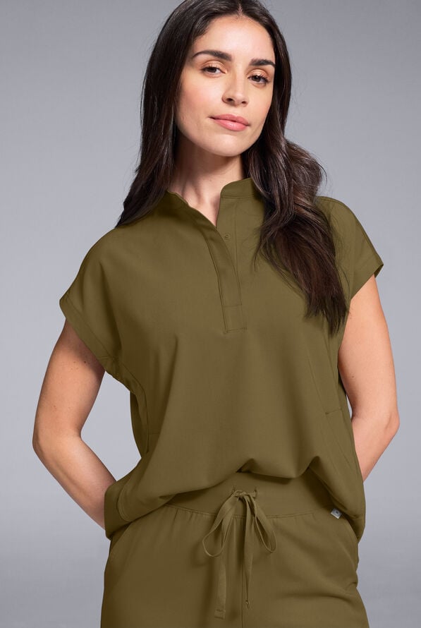 Hypothesis Women's Meta Oversized Dolman Sleeve Scrub Top - Dark Moss - 1
