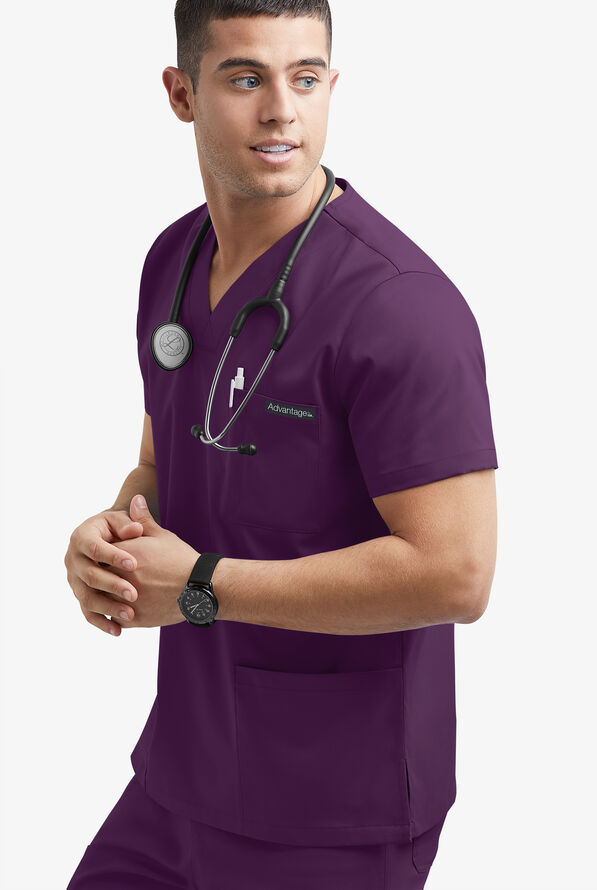 Advantage STRETCH Men's 6-Pocket V-Neck Scrub Top - Eggplant - 2