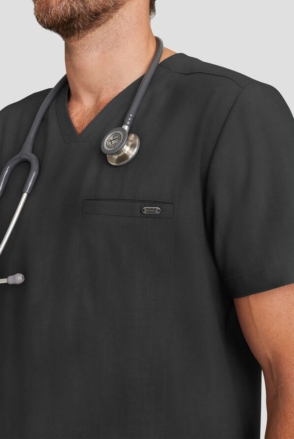 Camisa m&eacute;dica Healing Hands Quest STRET CH con cuello en V y 1 bolsillo para hombre - Black - 3