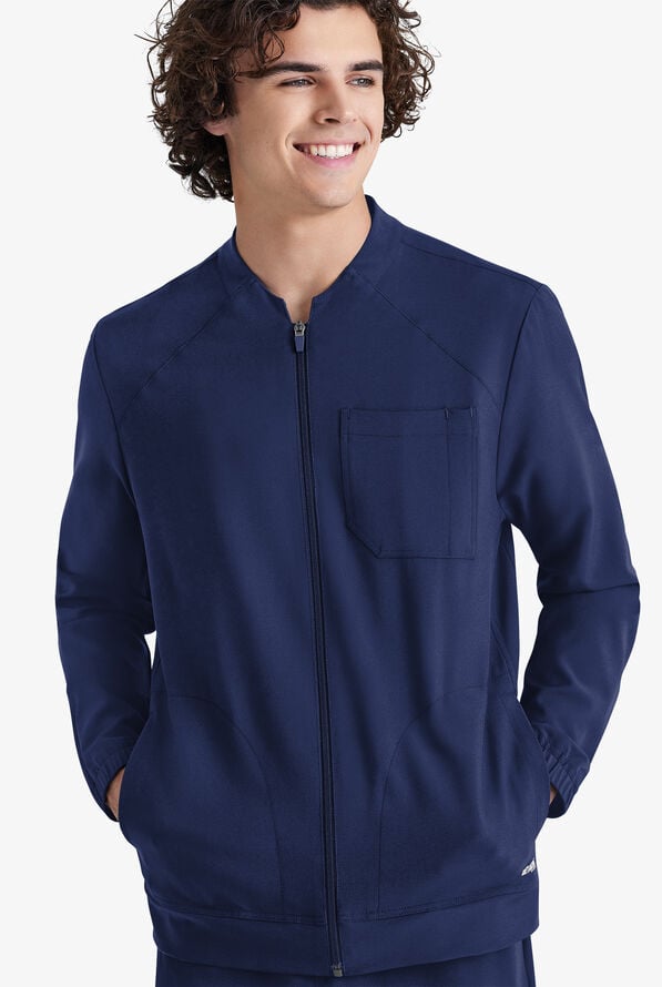 Grey's Anatomy by Barco Evolve STRETCH Cycle Men's 3-Pocket Zip Front Scrub Jacket - Indigo - 2