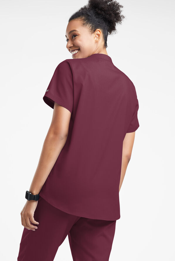 Blusa m&eacute;dica Strictly Scrubs con cuello mao y 6 bolsillos para mujer - Wine - 3