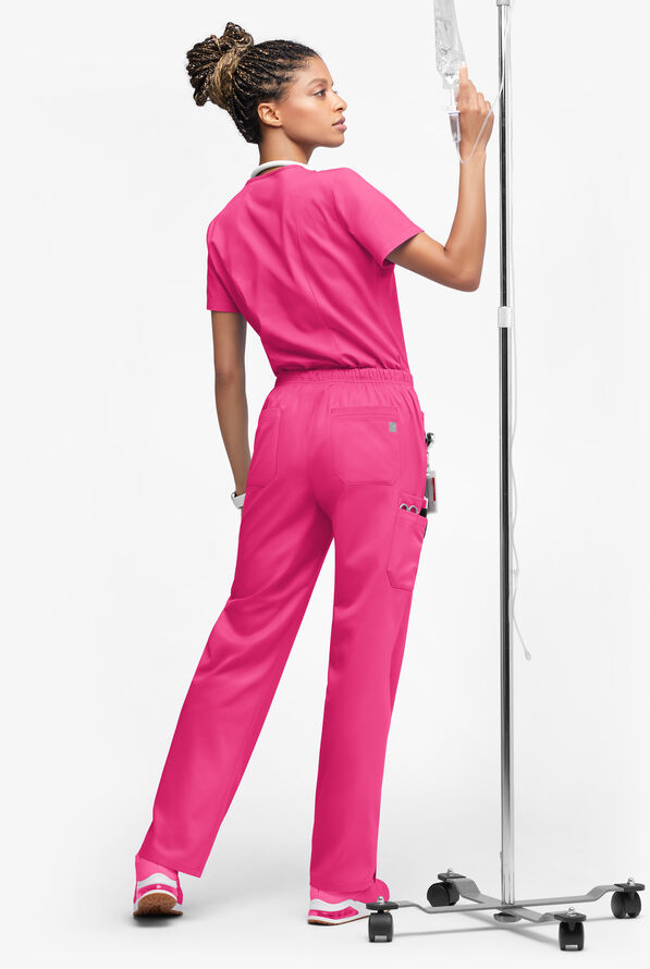 Butter-Soft STRETCH Women’s 10-Pocket Mid Rise Straight Leg Scrub Pant - Petite - Fuchsia - 4