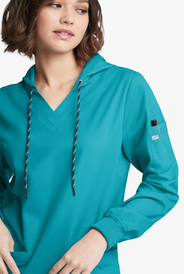 Sudadera m&eacute;dica manga larga Butter-Soft Originals con capucha y 5 bolsillos para mujer - Teal - 5