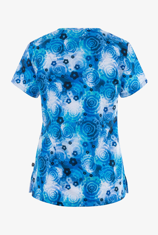 Zavate Bella Tie Dye Life Women's 2-Pocket STRETCH V-Neck Print Scrub Top - null - 2