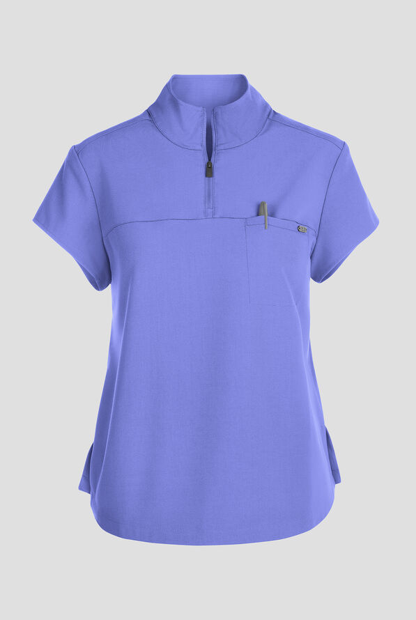 Healing Hands Quest Women's 1-Pocket STRETCH Tuck In Half Zip Collar Scrub Top - Ceil Blue - 1