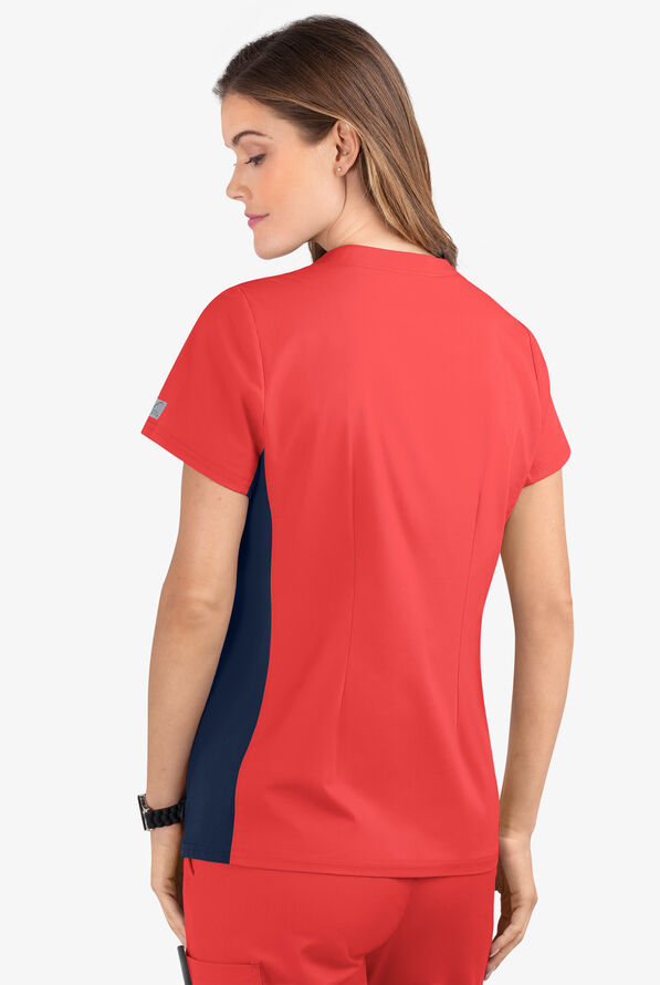 Butter-Soft STRETCH Women's 3-Pocket Contrast Scrub Top - Radiant Red/Navy - 4