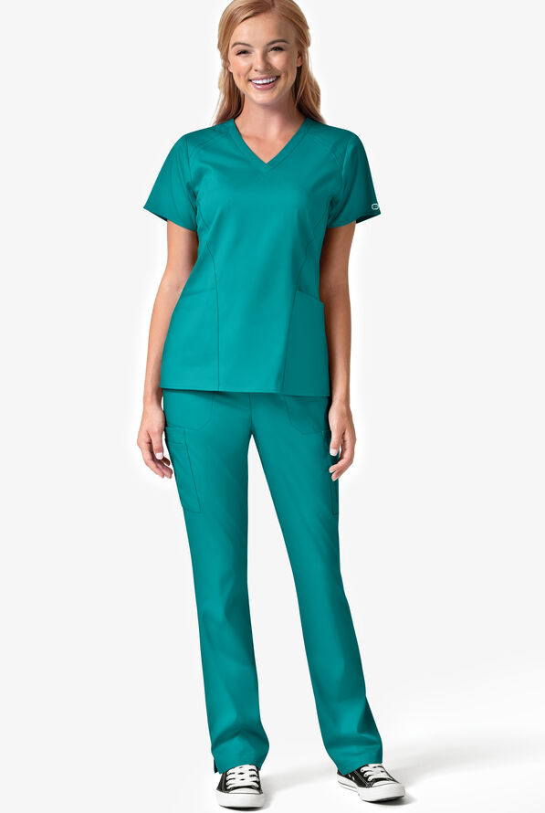 WonderWink PRO Women's 4-Pocket STRETCH V-Neck Scrub Top - Teal - 2